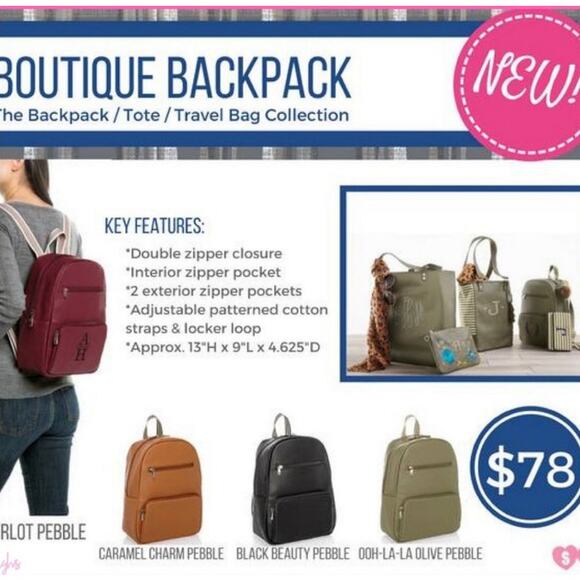 Thirty One Boutique Backpack Jewell Ooh-la-la Soft Pink Vegan Pebble Leather main image 8